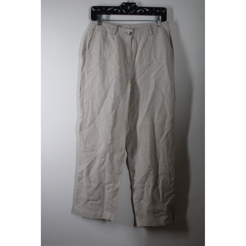 LL Bean 6 Beige Linen Pants Classic Fit Straight Leg Natural 287695 Hemmed